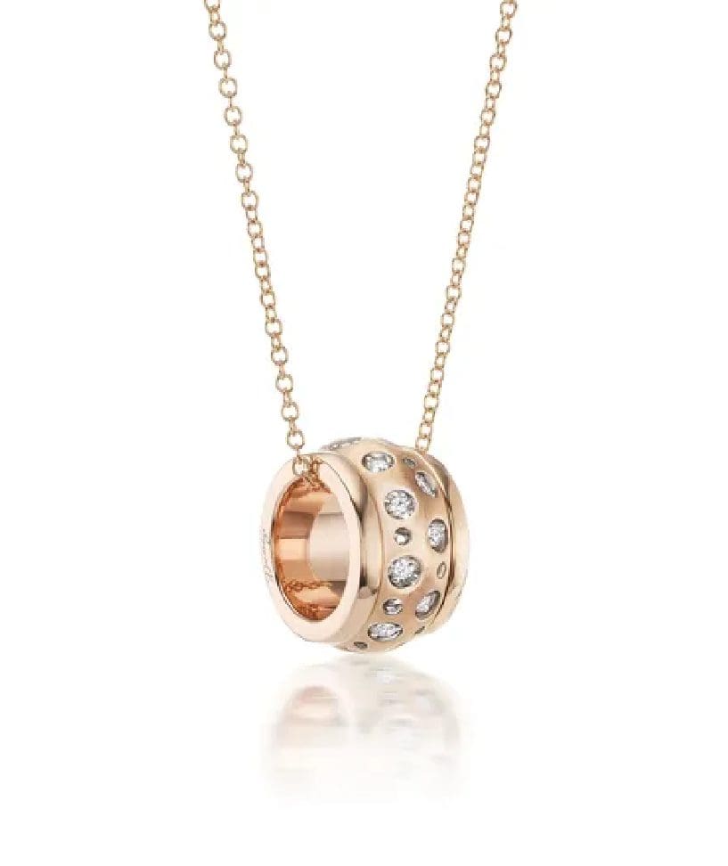 H1 image A rose gold necklace with a diamond ring on it